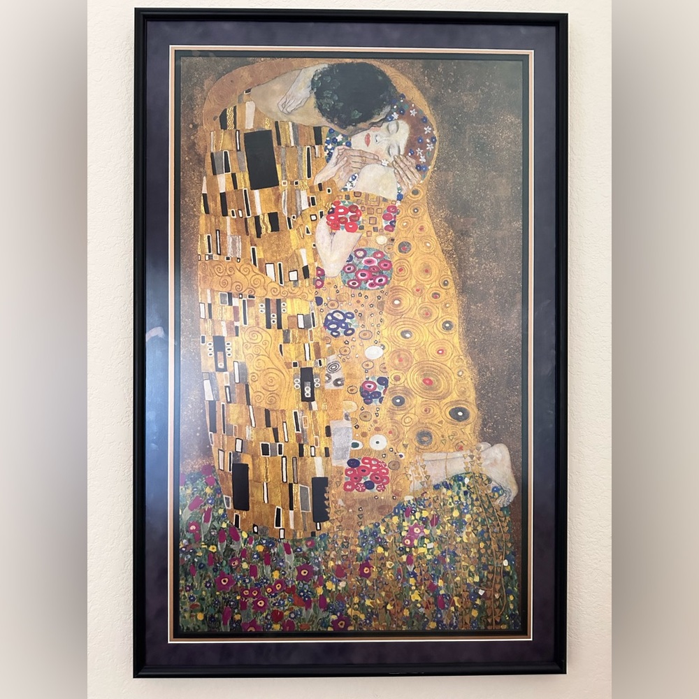 Vintage “The Kiss” print framed and matted